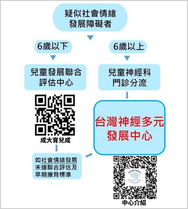 台灣神經多元發展中心建構完整且系統化的服務流程，提供整合式專業服務圖片
